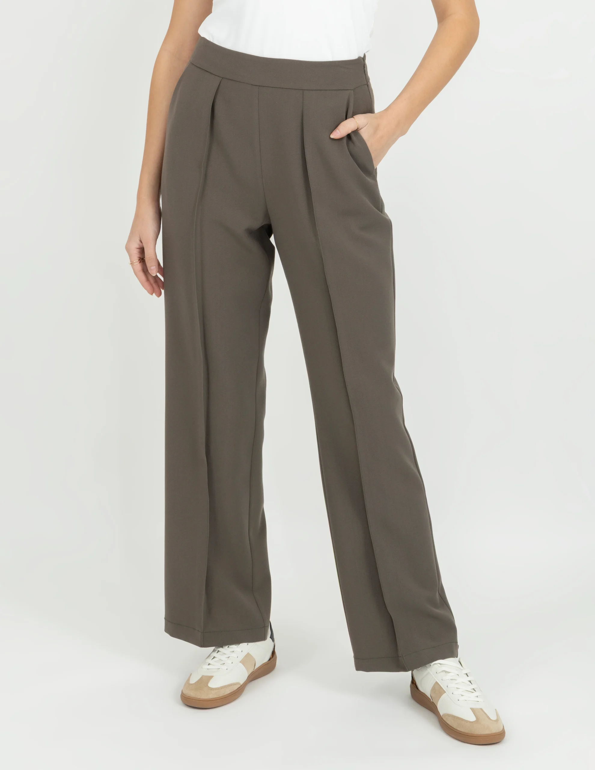 Pantalón de vestir corte recto (beige y verde) - Imagen 2
