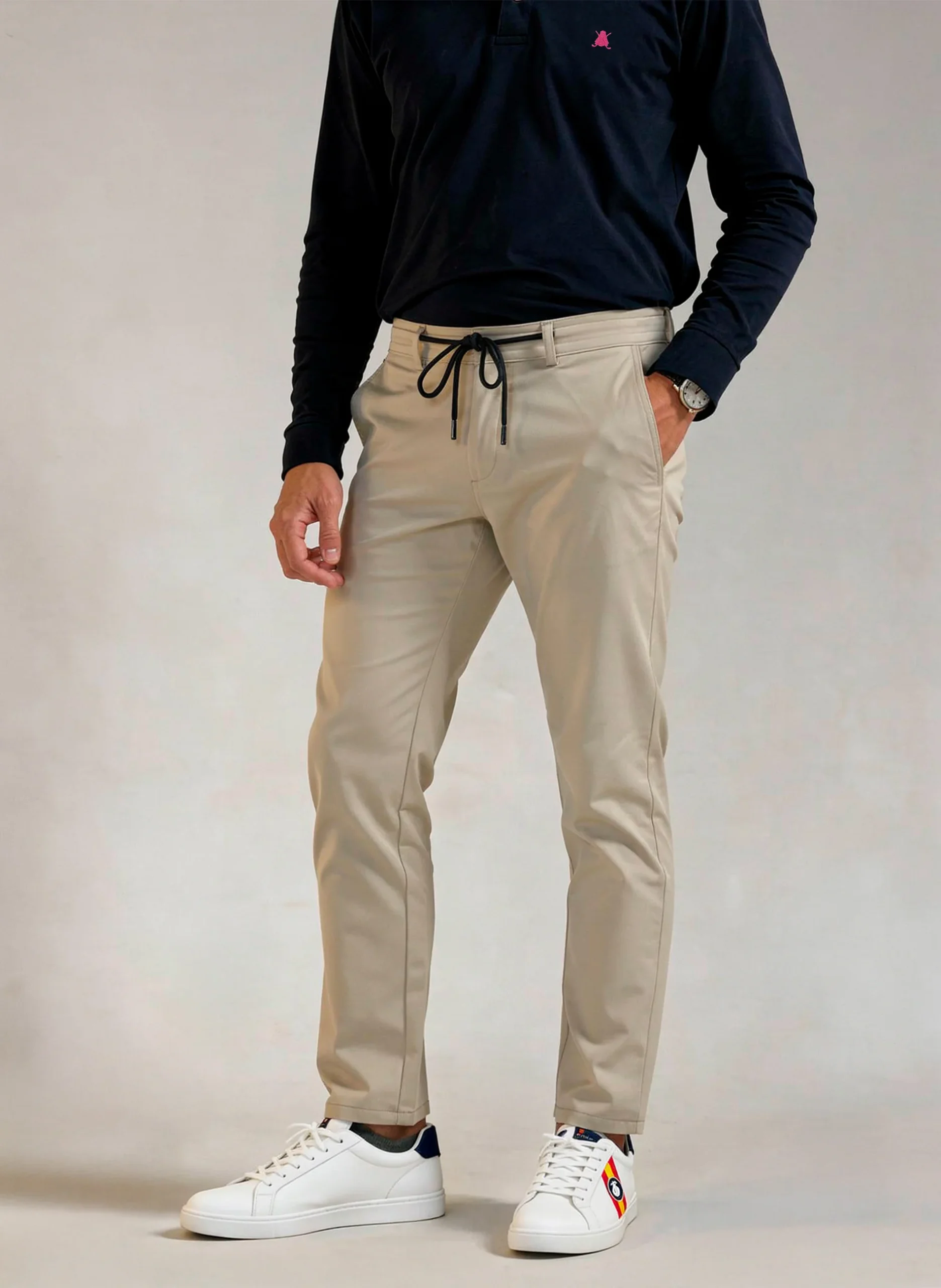 Pantalón Jogger Fino Beige Hombre - Imagen 2