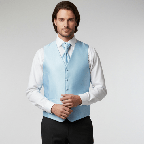 Chaleco de Ceremonia Hombre Azul Claro Liso – Chaleco de Boda Elegante | Liquidación - Imagen 2
