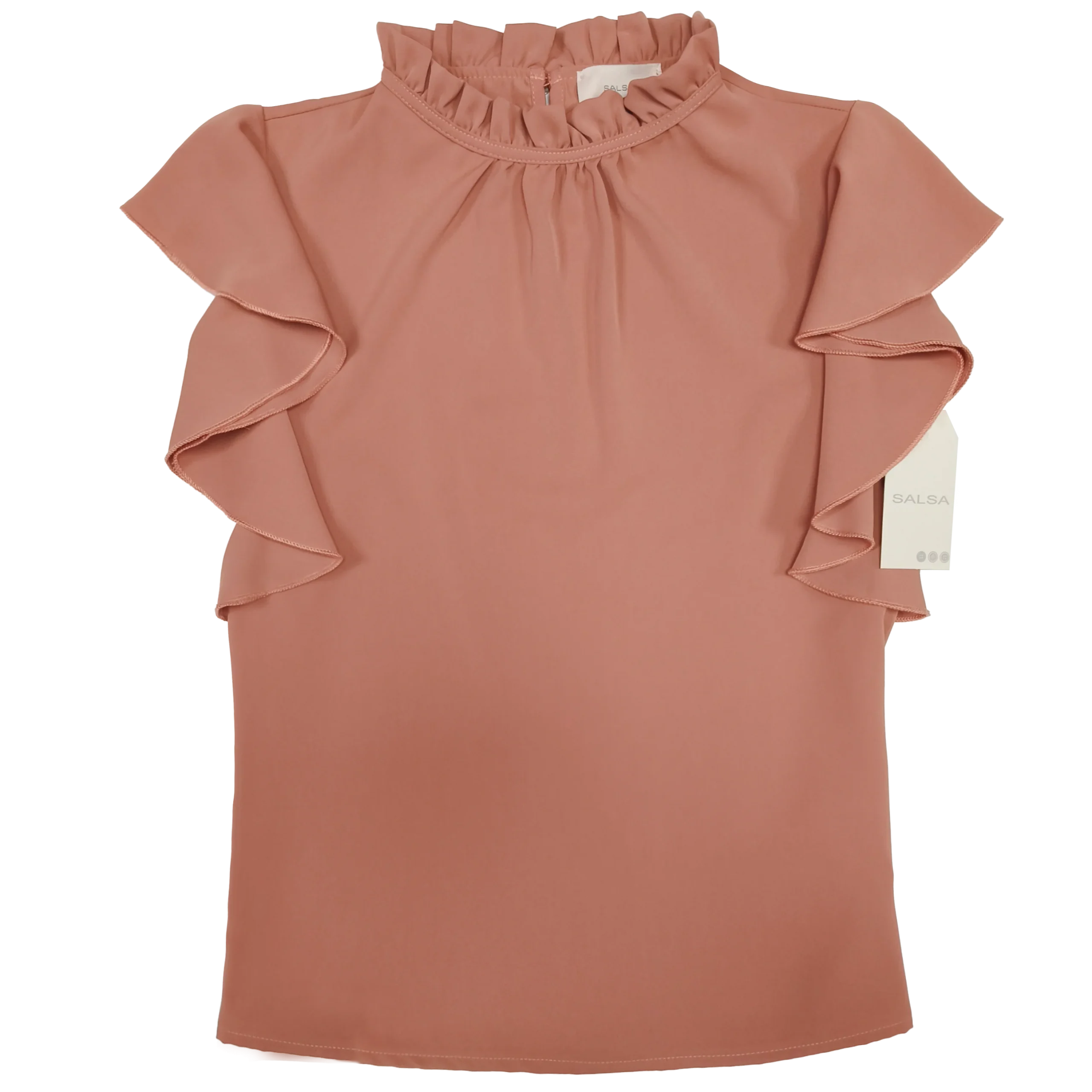 Blusa rosa con cuello poeta y escarolas en mangas - Imagen 6