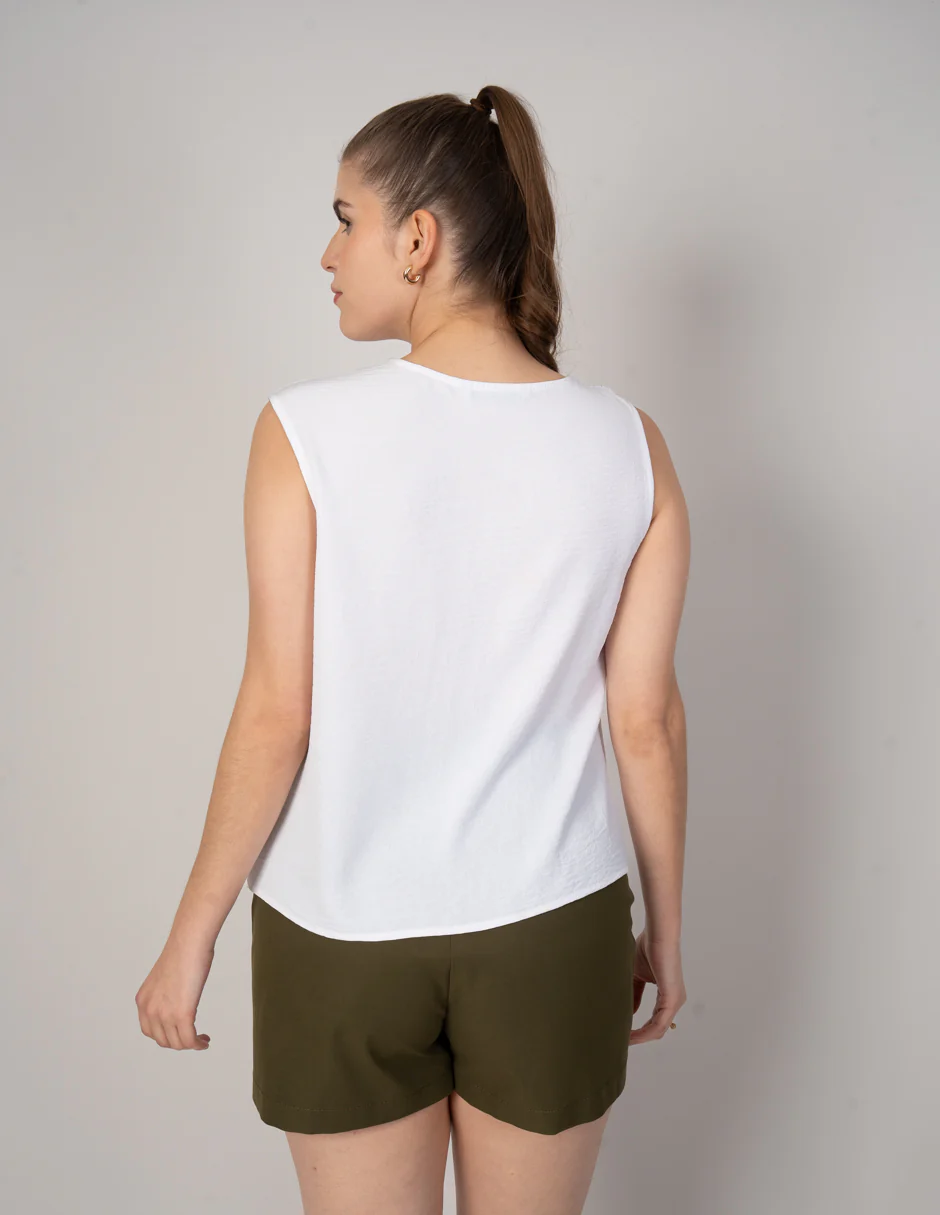 Blusa de vestir sin mangas con diseño en hombro ( disponible en ivory / verde) - Imagen 4