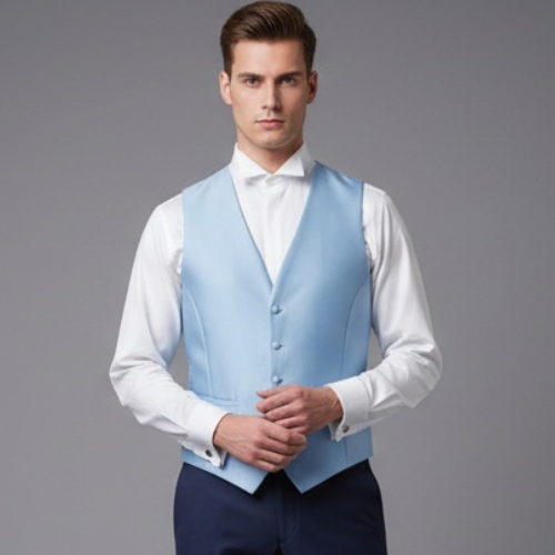Chaleco de Ceremonia Hombre Azul Cielo Satinado – Chaleco para Novio, Padrino e Invitados de Boda | Liquidación - Imagen 2